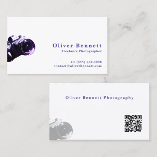 Tarjeta De Visita Side-cut PurpleDesign Camera Photographer QR Code