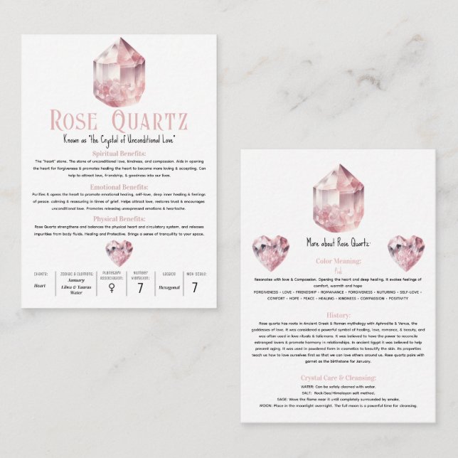 Tarjeta De Visita Significado metafísico del cristal rosado del cuar (Anverso / Reverso)
