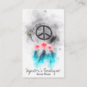 Tarjeta De Visita *~* Signo de paz de Boho tribal que tiembla flores