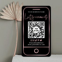 Tarjeta De Visita Sígueme Medios Sociales Negro y Rosa Gold QR