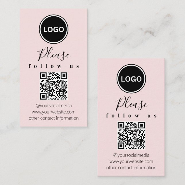 Tarjeta De Visita Síguenos | Código QR | Rosa Rubor moderno (Anverso / Reverso)