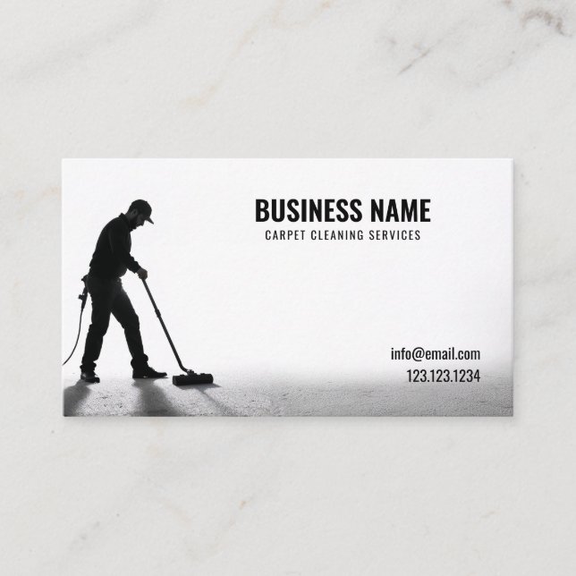 Tarjeta De Visita Silhouette de alfombra simple de limpieza en blanc (Anverso)