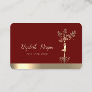 Tarjeta De Visita Silhouette de árbol de oro, yoga de Borgoña