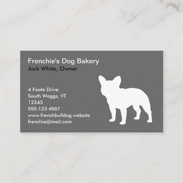 Tarjeta De Visita Silhouette de Bulldog blanco francés | Gris canino (Anverso)