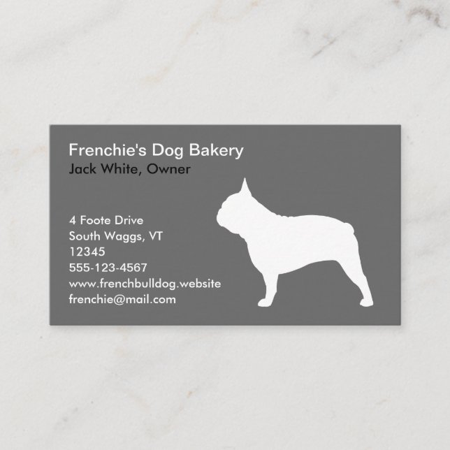 Tarjeta De Visita Silhouette de Bulldog blanco francés | Perro franc (Anverso)