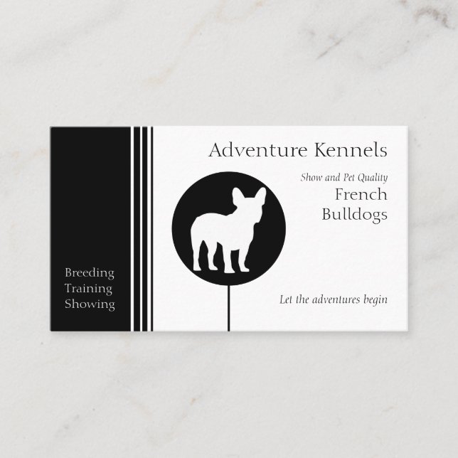 Tarjeta De Visita Silhouette de Bulldog francés moderna en blanco y  (Anverso)
