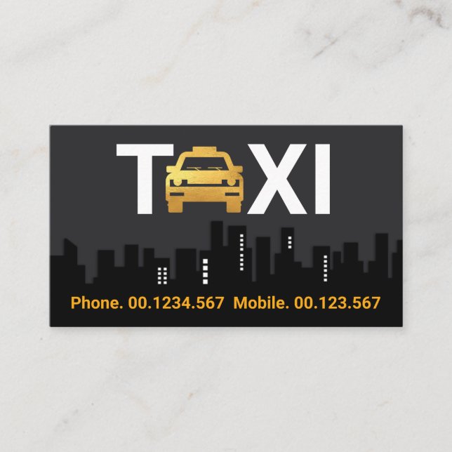 Tarjeta De Visita Silhouette de construcción de autos Gold Taxi (Anverso)