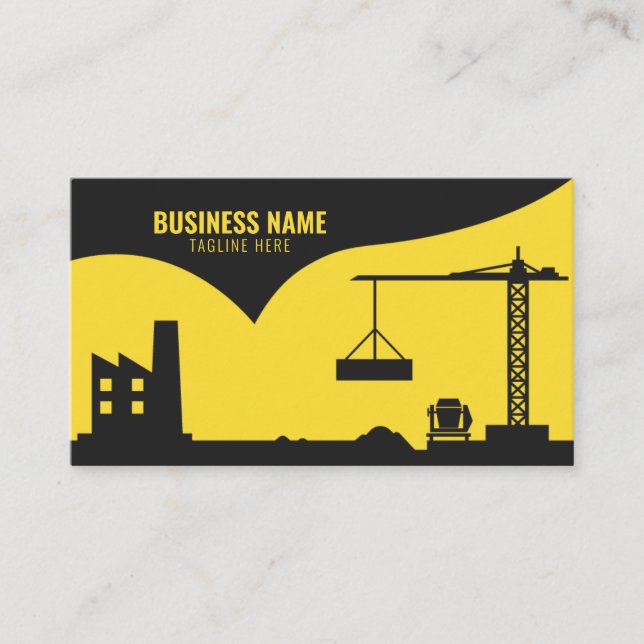 Tarjeta De Visita Silhouette de construcción moderna en amarillo y n (Anverso)