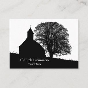 Tarjeta De Visita Silhouette de Iglesia y Árbol, cristiana