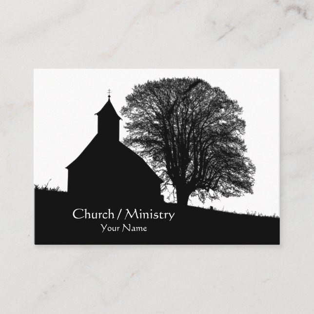 Tarjeta De Visita Silhouette de Iglesia y Árbol, cristiana (Anverso)