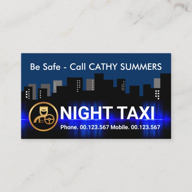 Tarjeta De Visita Silhouette de la ciudad nocturna Taxi Chauffeur (Anverso)