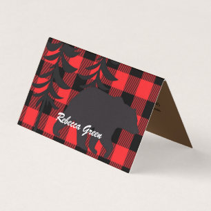 Tarjeta De Visita Silhouette de oso negro trenzado rojo