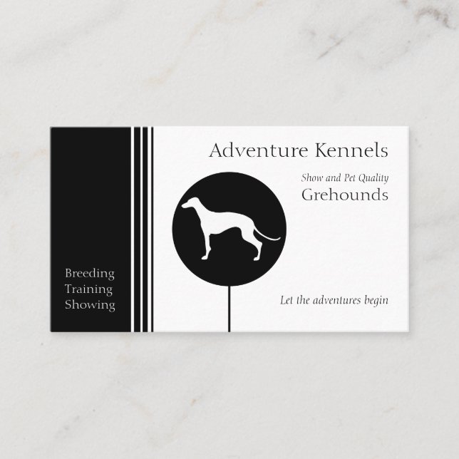 Tarjeta De Visita Silhouette Greyhound Moderno Blanco Negro (Anverso)