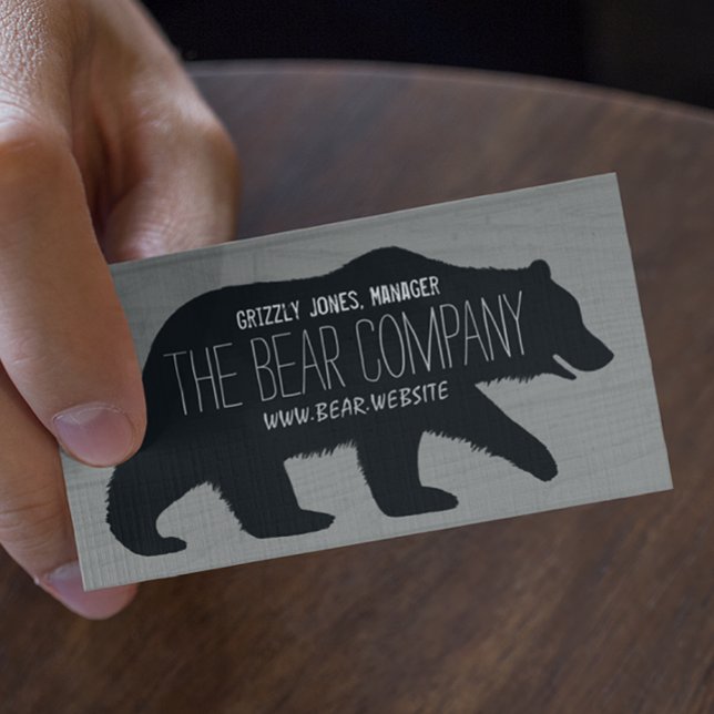 Tarjeta De Visita Silhouette Grizzly Bear Rustic Weathered Faux Wood (Subido por el creador)