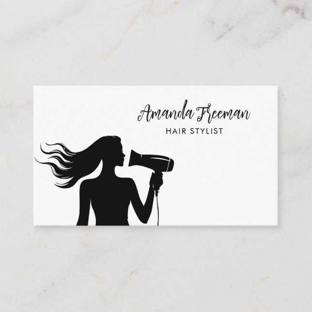 Tarjeta De Visita Silhouette Hairdresser sencilla para mujeres blanc (Anverso)