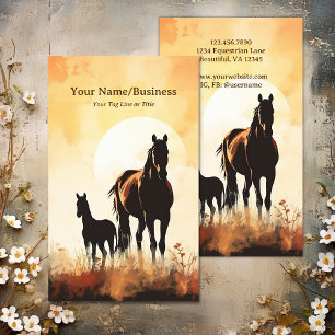 Tarjeta De Visita Silhouette Mare y Fose Horse Sunset Equestrian
