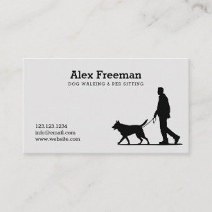 Tarjeta De Visita Silhouette moderna Black and Gray Dog Walker