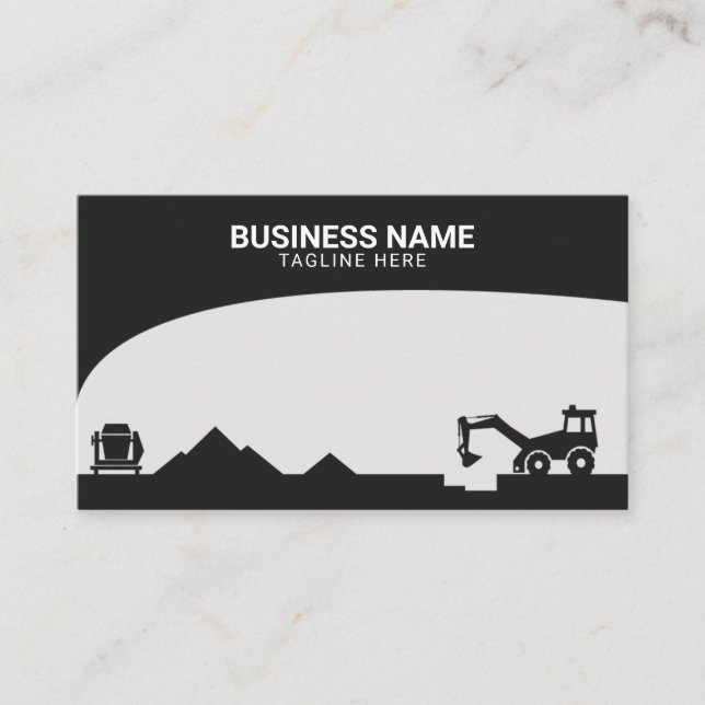 Tarjeta De Visita Silhouette moderna de construcción en negro y gris (Anverso)