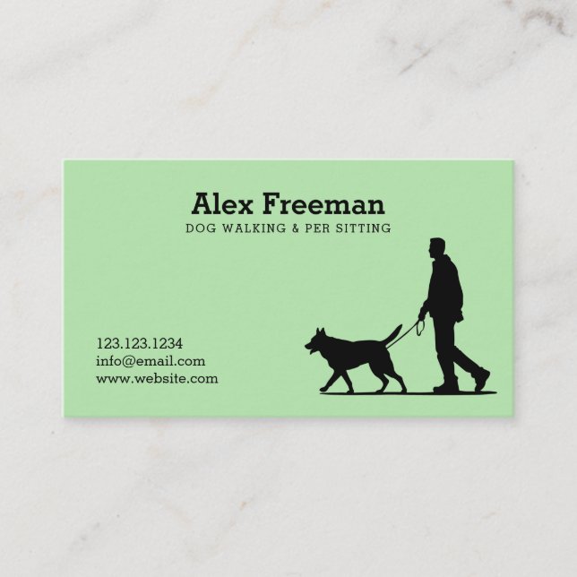 Tarjeta De Visita Silhouette moderna para caminantes de perros negro (Anverso)