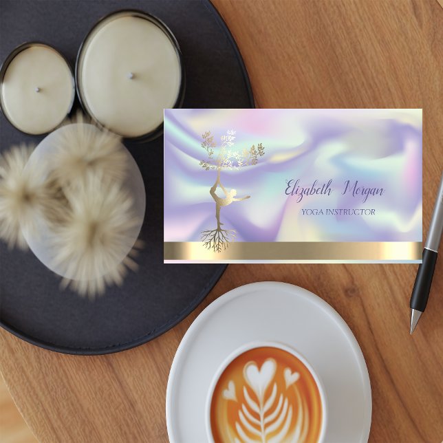Tarjeta De Visita Silhouette para mujeres de árbol de oro holográfic (Subido por el creador)