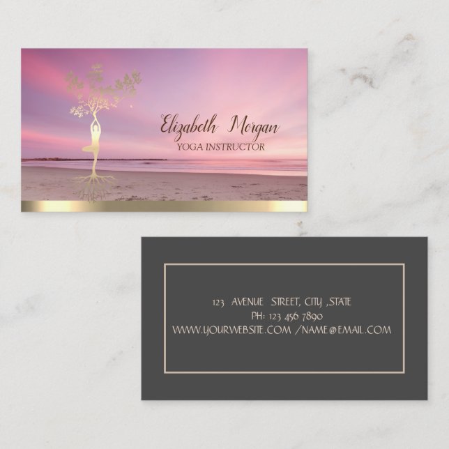 Tarjeta De Visita Silhouette para mujeres de árbol de oro, Zen Sunse (Anverso / Reverso)