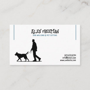 Tarjeta De Visita Silhouette simple de caminante de perro blanco y a