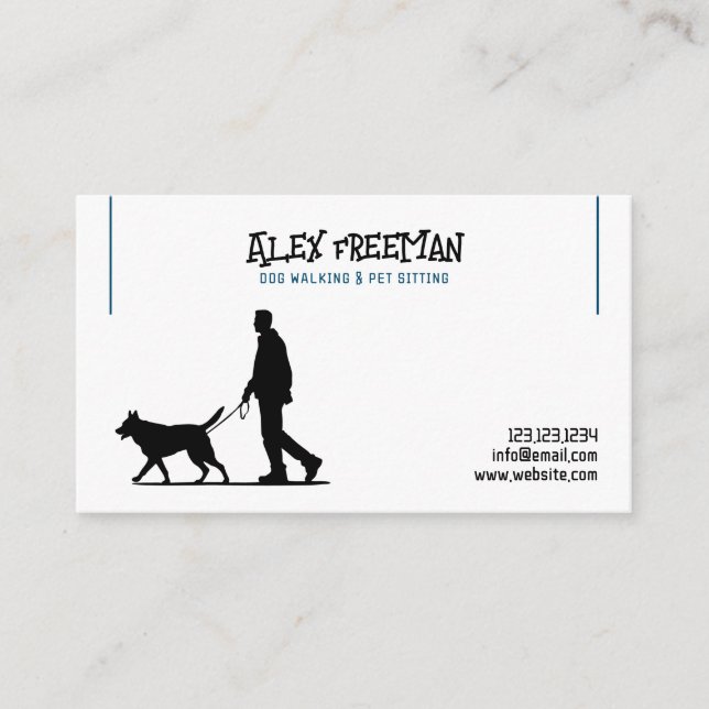 Tarjeta De Visita Silhouette simple de caminante de perro blanco y a (Anverso)