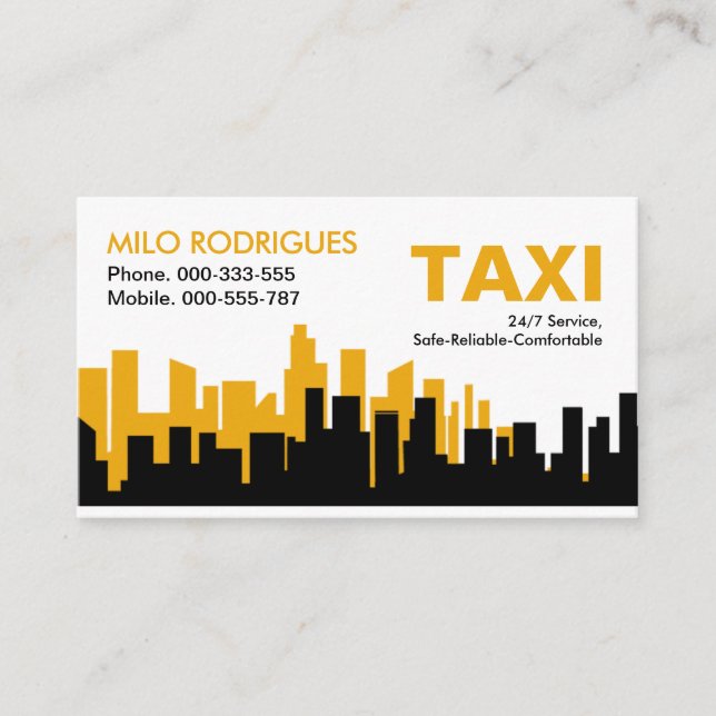 Tarjeta De Visita Silhouette Taxi Creativo de Edificio Amarillo (Anverso)