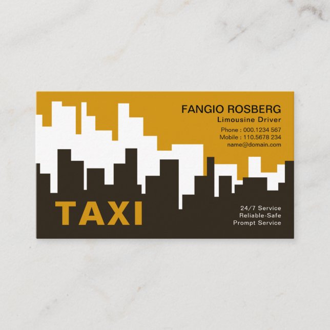 Tarjeta De Visita Silhouette Taxi, la línea de la ciudad de amarillo (Anverso)