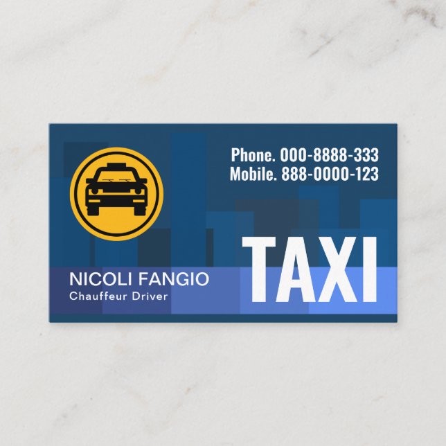 Tarjeta De Visita Silhouette Taxi Monocromatic Blue City Skyline (Anverso)