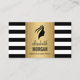 Tarjeta De Visita Silhouette Woman Face Gold Black White Strips