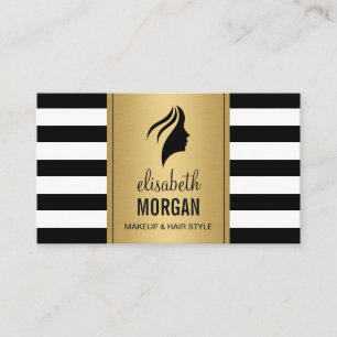 Tarjeta De Visita Silhouette Woman Face Gold Black White Strips