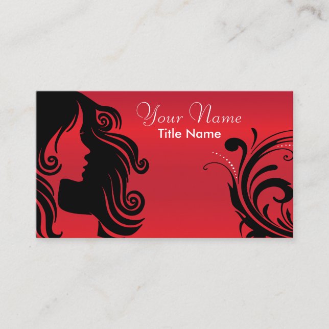 Tarjeta De Visita Silhouette Woman Hair Stylist | Roja (Anverso)