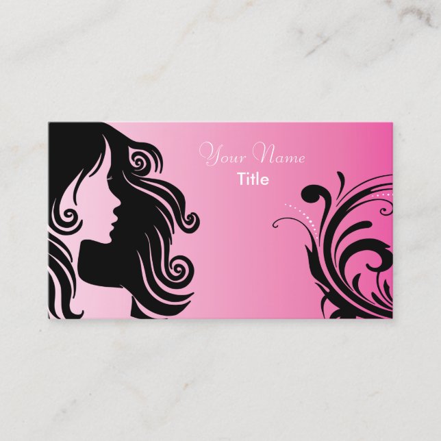 Tarjeta De Visita Silhouette Woman Hair Stylist - Rosa (Anverso)