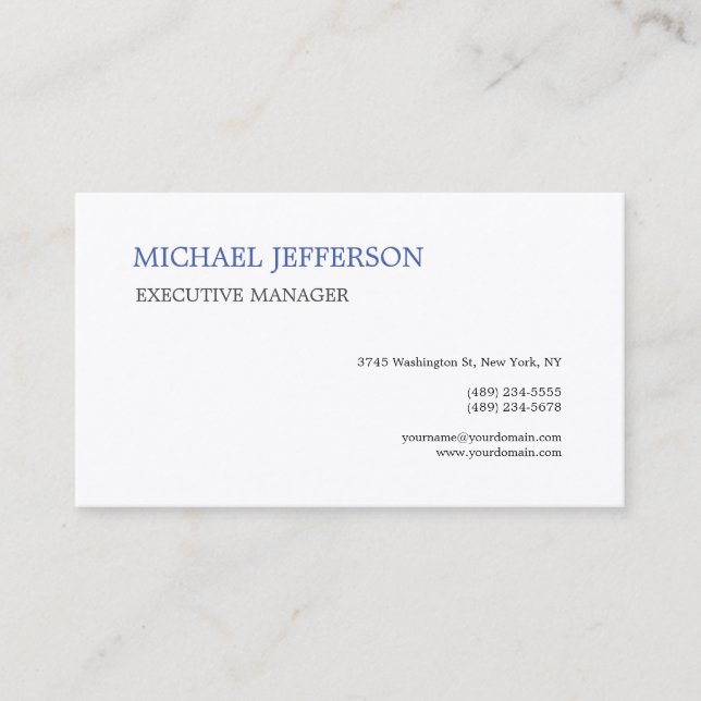 Tarjeta De Visita Silk Moderno Premium Elegante Blanco Azul Simple (Anverso)