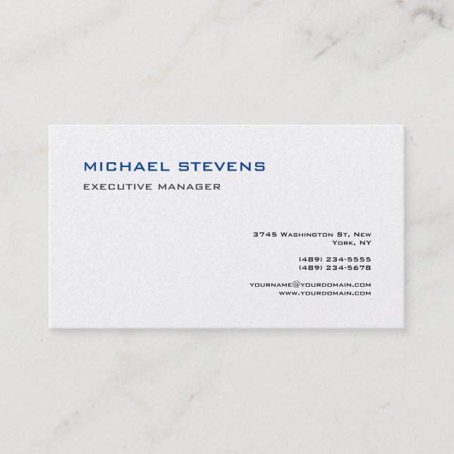 Tarjeta De Visita Silk Moderno Premium Elegante Blanco Azul Simple (Anverso)