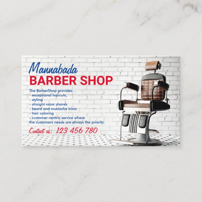 Tarjeta De Visita Silla de Barbería (Anverso)