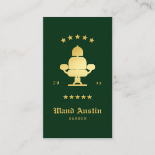 Tarjeta De Visita Silla de barbero Barbería Falso oro y verde