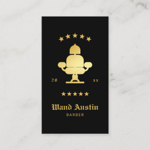 Tarjeta De Visita Silla de Barbero Barbería Negro y Dorado