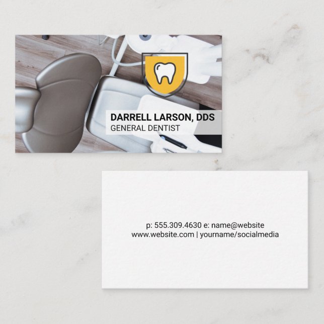Tarjeta De Visita Silla dental | Icono de Escudo dental (Anverso / Reverso)