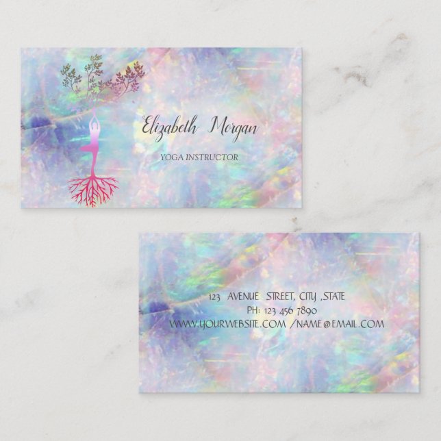 Tarjeta De Visita Silueta de árbol de oro, yoga, Opal (Anverso / Reverso)