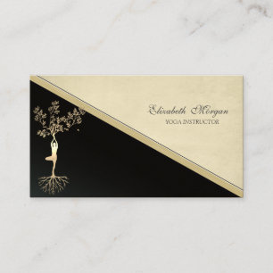 Tarjeta De Visita Silueta de árbol dorado elegante, Yoga