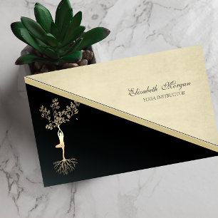 Tarjeta De Visita Silueta de árbol dorado elegante, Yoga
