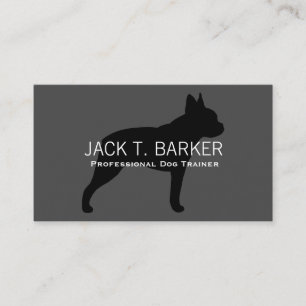 Tarjeta De Visita Silueta de Boston Terrier Negra sobre Gris