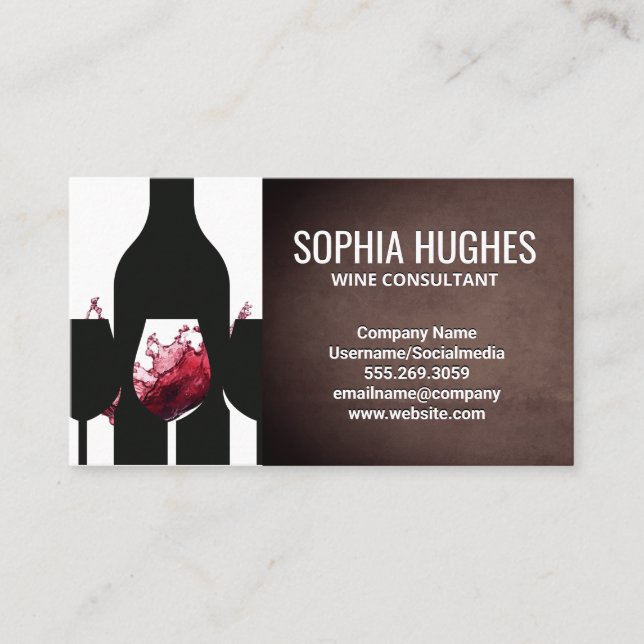 Tarjeta De Visita Silueta de botella de vino | Salpicadura de vino (Anverso)