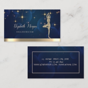 Tarjeta De Visita Silueta de chica dorada,Estrellas,Yoga