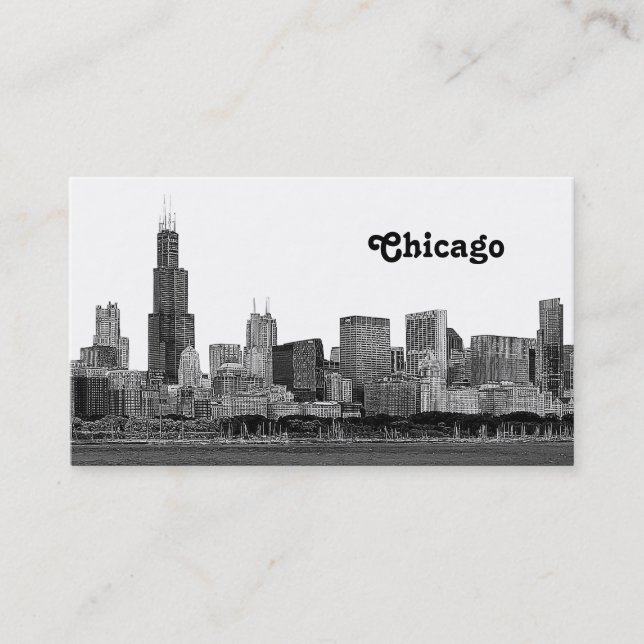 Tarjeta De Visita Silueta de Chicago Grabada (Anverso)