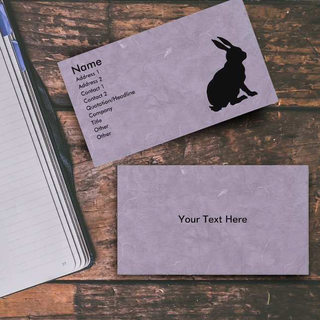 Tarjeta De Visita Silueta de conejo negro marchito morado (silhouette of black sitting rabbit on marbled purple business cards.)
