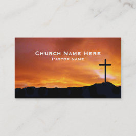 Tarjeta De Visita Silueta de cruz de iglesia en un cielo de puesta d