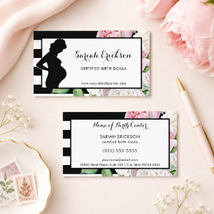 Tarjeta De Visita Silueta de Doula de Nacimiento Floral